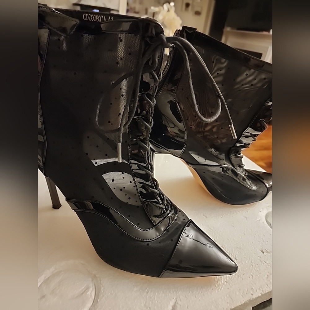 Pointed Toe Party Bootie High Heel Shoes Womens Zip Strappy Ankle Boots Size 9